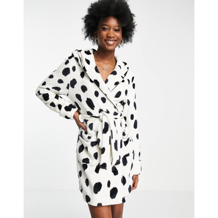 ASOS DESIGN Peignoir en polaire super doux a imprime animal Noir et creme