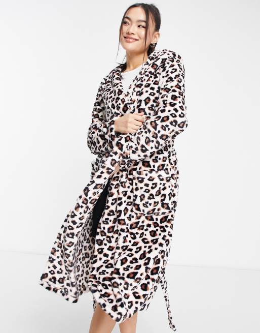 ASOS DESIGN - Peignoir mi-long en polaire ultra douce à imprimé léopard naturel - Marron, 8 de 8