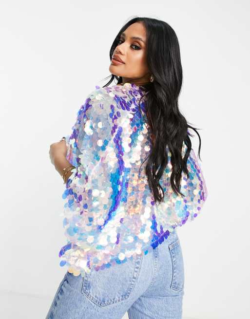 ASOS DESIGN – Peleryna z holograficznymi kolorowymi cekinami, 2 z 4