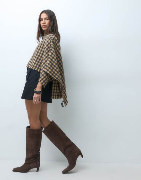 ASOS DESIGN peleryna z tkaniny w kratę w kolorach camel i niebieskim - view 1