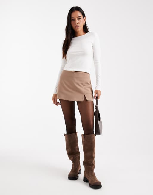 ASOS DESIGN pelmet mini skort in mocha, 2 of 5