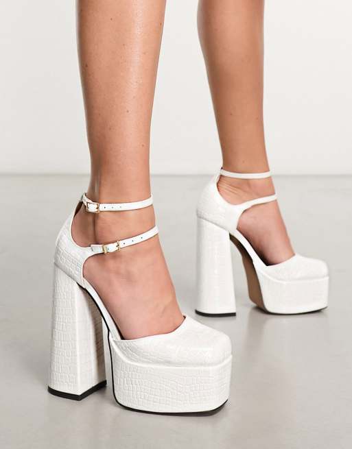 ASOS DESIGN – Penalty – Buty na wysokim obcasie i platformie z kwadratowymi noskami ze wzorem skóry krokodyla 