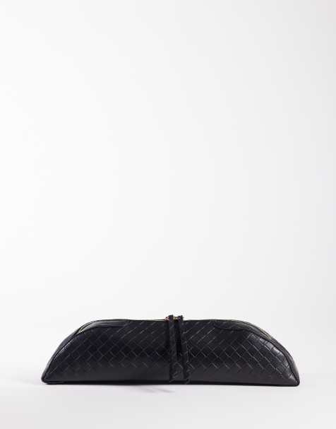 ASOS DESIGN pencil case elongated clutch in black weave - view 1