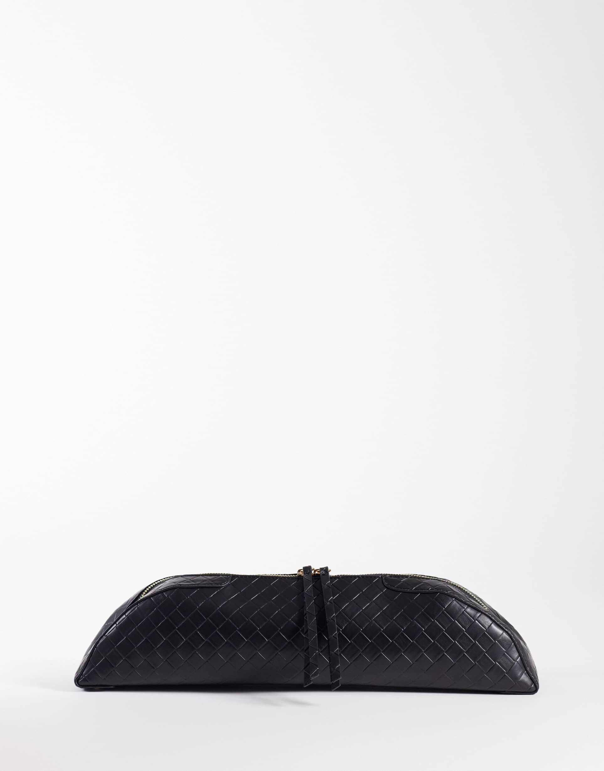 asos design pencil case elongated clutch in black weave
