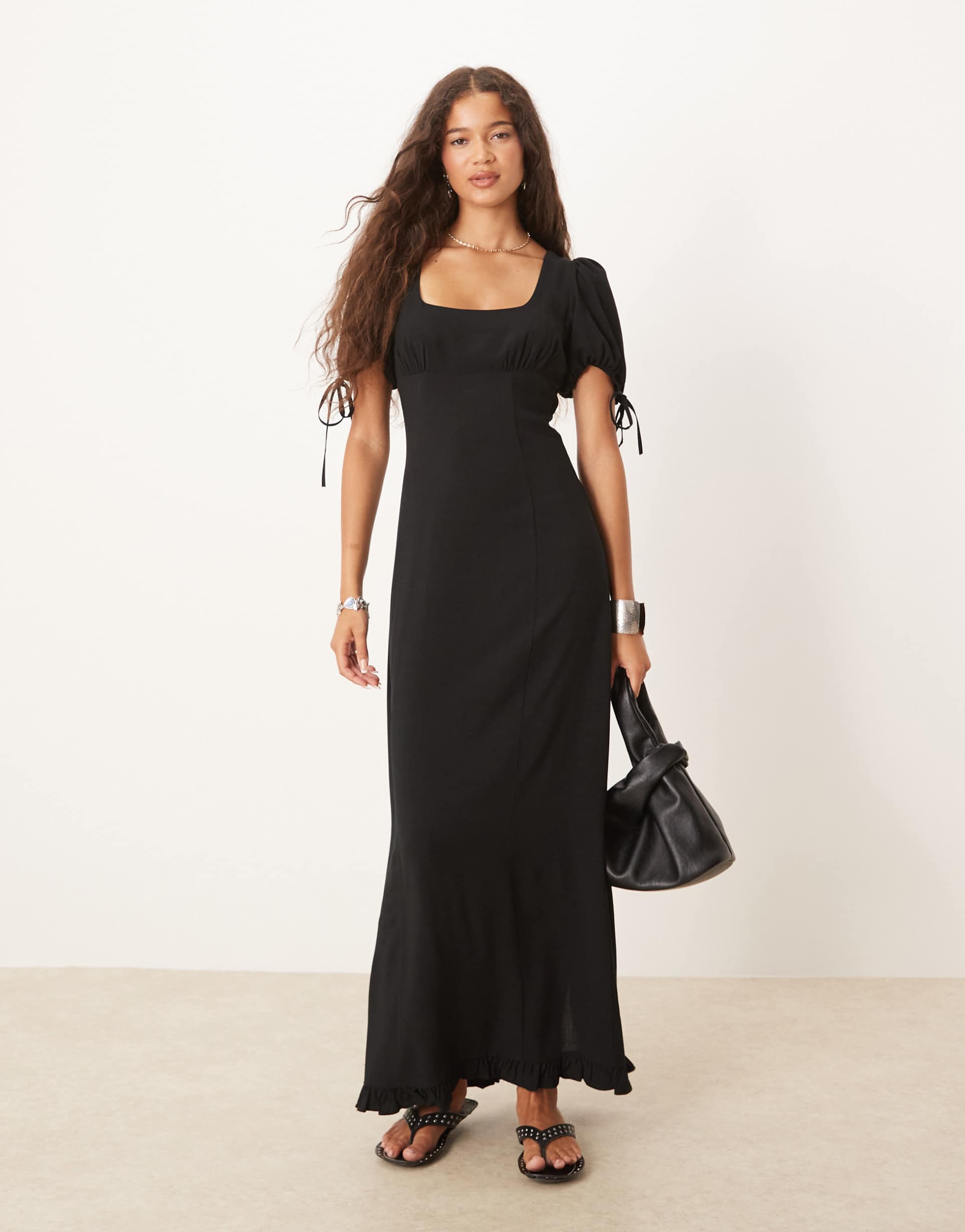 asos design pencil linen look midi tea dress in black
