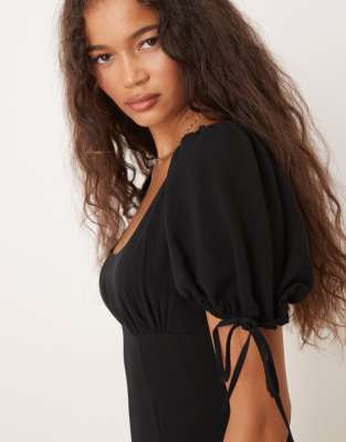 Asos Design Pencil Linen Look Midi Tea Dress In Black
