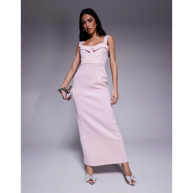 knee length dresses for ladies Rent ASOS DESIGN Bare Shoulder Prom Scuba Midi Dress In Forest Green