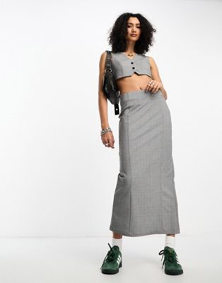 Shop Asos Design Pencil Midi Skirt In Gray Mono Check - Part Of A Set-multi