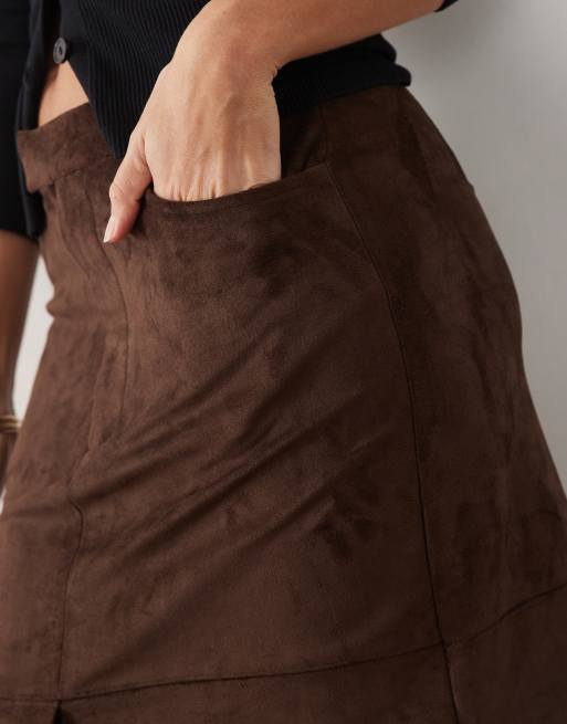 ASOS DESIGN pencil-midinederdel i suedette i chokolade, 5 af 5