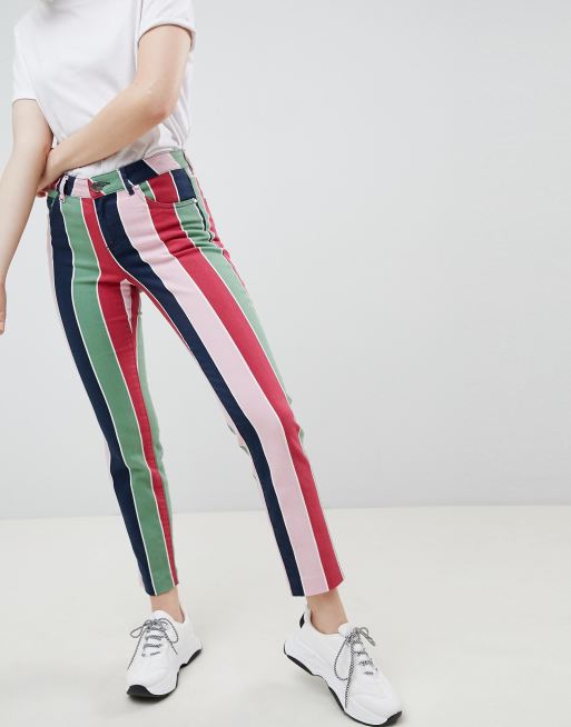 ASOS pencil straight leg jeans with colored stripe print | ASOS