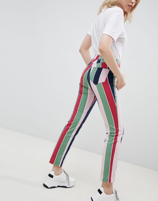 ASOS pencil straight leg jeans with colored stripe print | ASOS