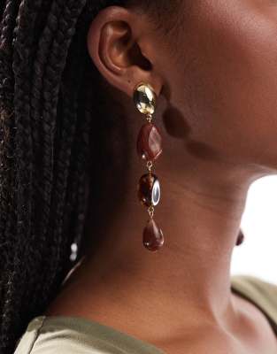 ASOS DESIGN pendant drop earrings with brown faux-stones