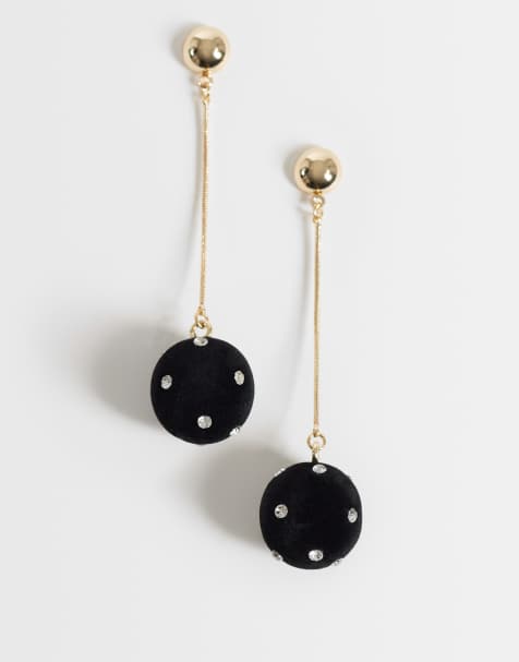 ASOS DESIGN pendant earrings with texture and diamante drops in black - view 1