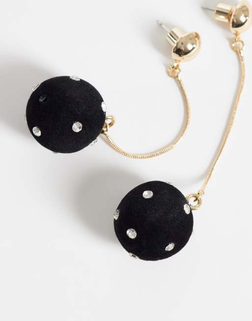 ASOS DESIGN pendant earrings with texture and diamante drops in black, 3 of 4