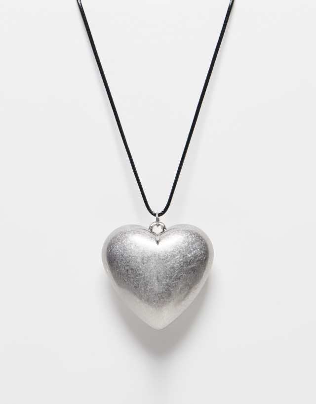 ASOS DESIGN pendant necklace with large puff heart detail in silver tone