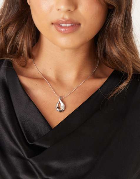 ASOS DESIGN pendant necklace with molten drop detail in silver tone - view 1