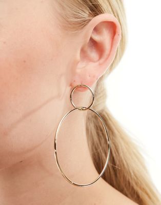 ASOS DESIGN drop earrings with simple front hoop design in gold tone - ASOS Price Checker