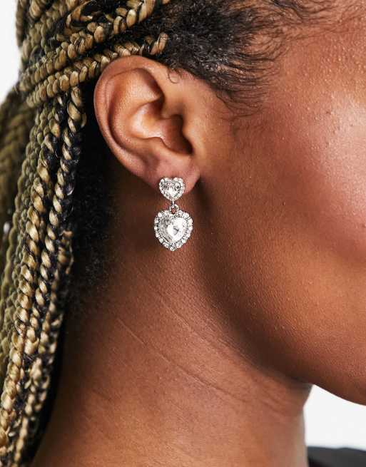 ASOS DESIGN - Pendants d'oreilles avec cœur en cristal - Argenté
