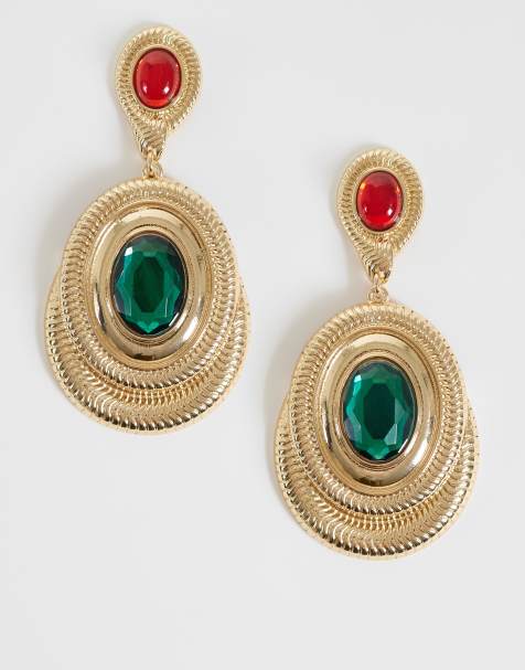 ASOS DESIGN pendientes colgantes con engaste de piedras en tono dorado - view 1
