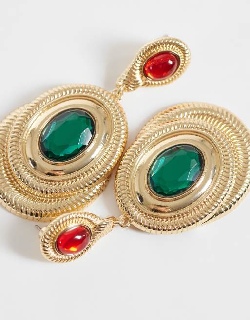 ASOS DESIGN pendientes colgantes con engaste de piedras en tono dorado, 2 de 4