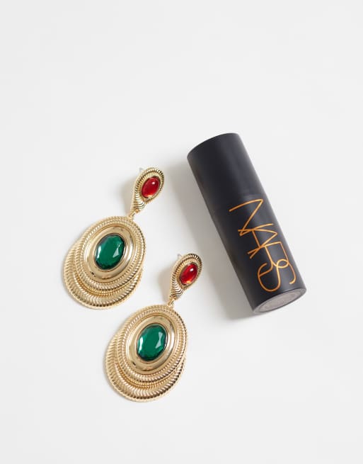ASOS DESIGN pendientes colgantes con engaste de piedras en tono dorado, 4 de 4