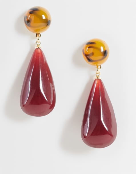 ASOS DESIGN - pendientes colgantes elegantes en resina carey y burdeos - view 1