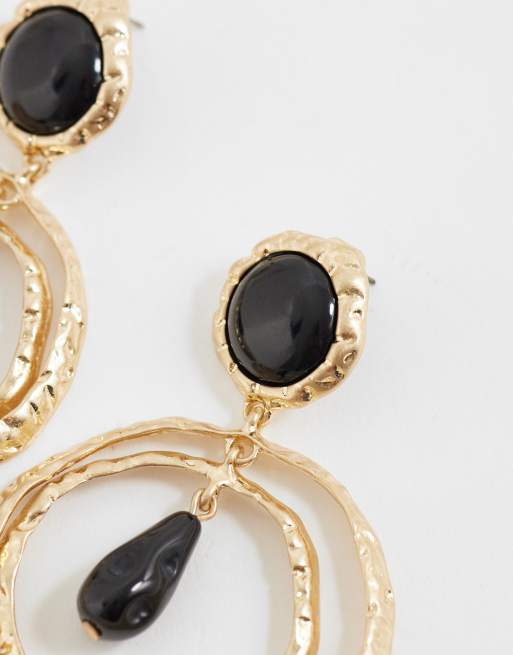 ASOS DESIGN - pendientes de aro grandes con piedras de mulberry en dorado cepillado, 3 de 5