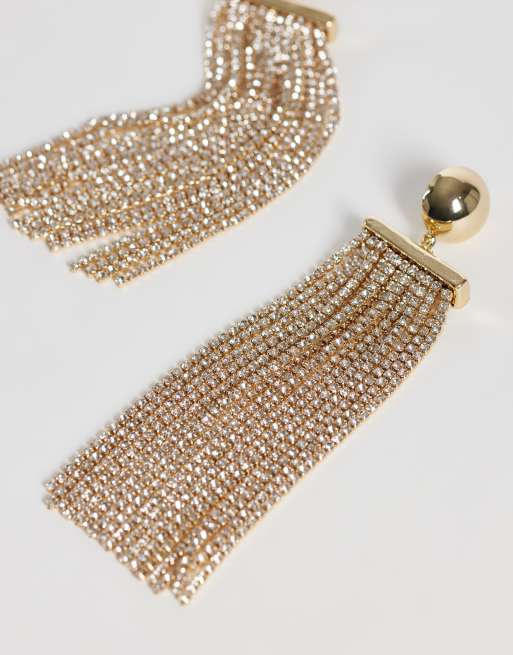 ASOS DESIGN - pendientes de botón con diseño de cascada de cristal sintético en tono dorado, 4 de 4