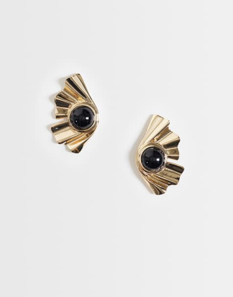 ASOS DESIGN - pendientes de botón con diseño de medio abanico en tono dorado - view 1