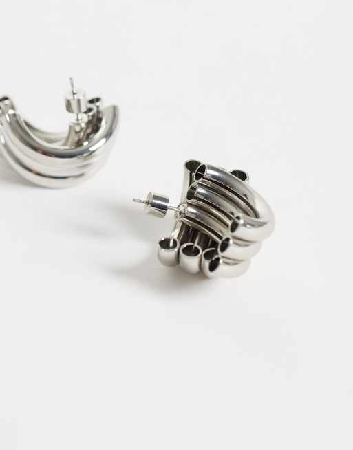 ASOS DESIGN - pendientes de botón con diseño de relieve cruzado en tono plateado, 4 de 4