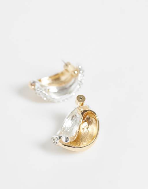 ASOS DESIGN - pendientes de botón con doble aro en strass y tono dorado, 3 de 4