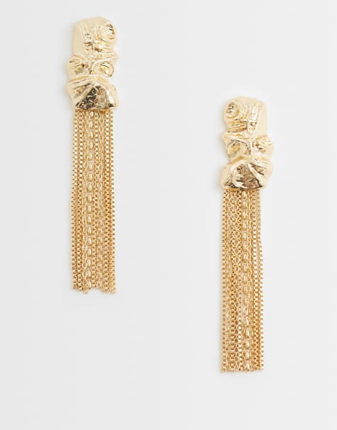 ASOS DESIGN - Pendientes de botón dorados grandes con flecos efecto fundido - view 1
