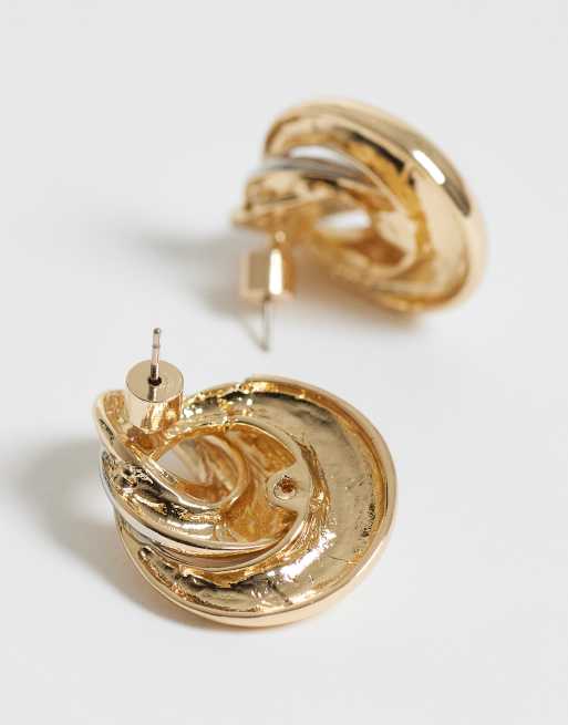 ASOS DESIGN - Pendientes de botón dorados y plateados con diseño de aros, 2 de 4