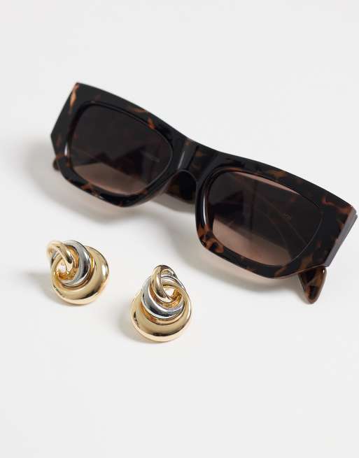 ASOS DESIGN - Pendientes de botón dorados y plateados con diseño de aros, 3 de 4