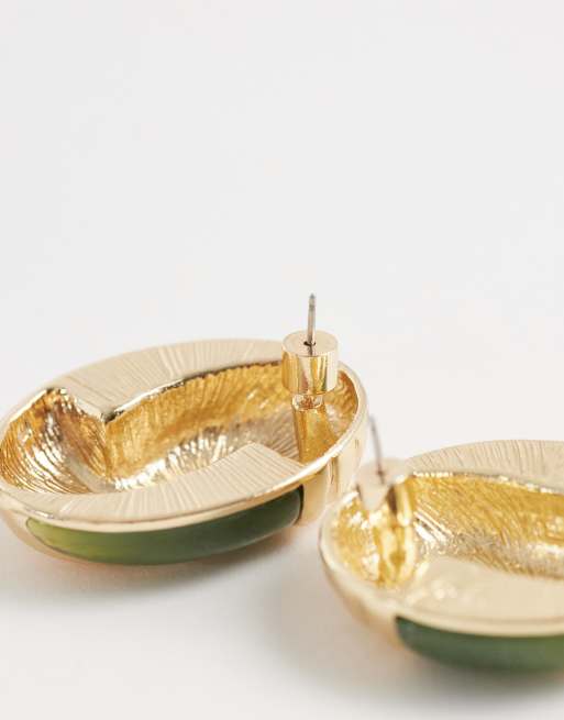 ASOS DESIGN - Pendientes de botón dorados y verdes variados de resina, 4 de 4
