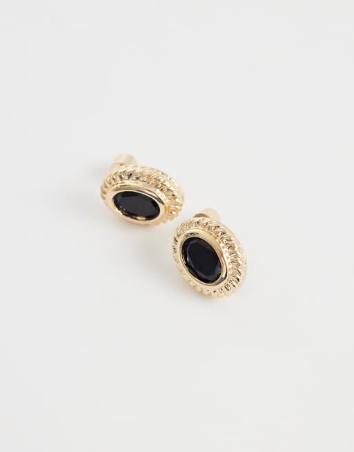 ASOS DESIGN - Pendientes de botón pequeños dorados con detalle de piedra negra, 4 de 4
