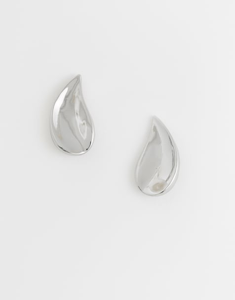 ASOS DESIGN - Pendientes de botón plateados con diseño de lágrima - view 1