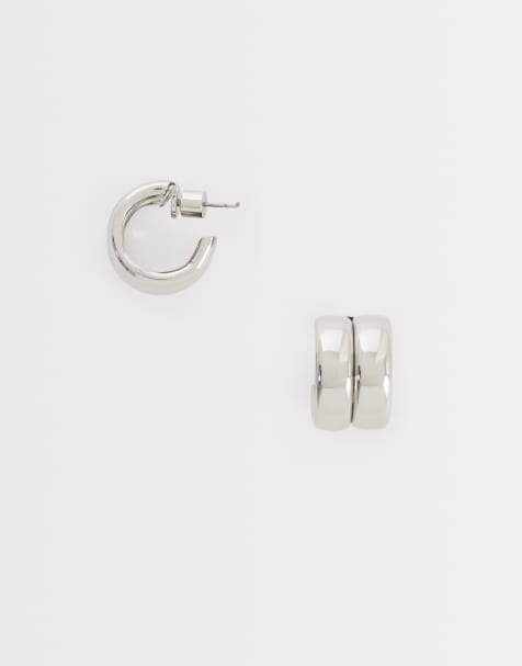ASOS DESIGN - pendientes de doble aro en tono plateado - view 1