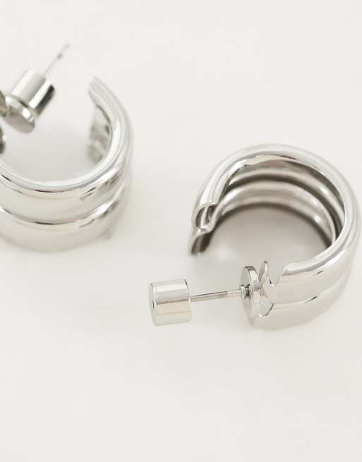 ASOS DESIGN - pendientes de doble aro para el día a día en tono plateado, 4 de 4