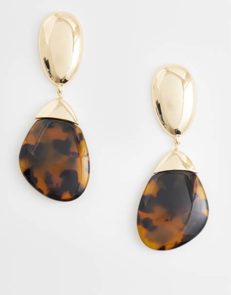 ASOS DESIGN - Pendientes dorados con colgante marrón carey - view 1