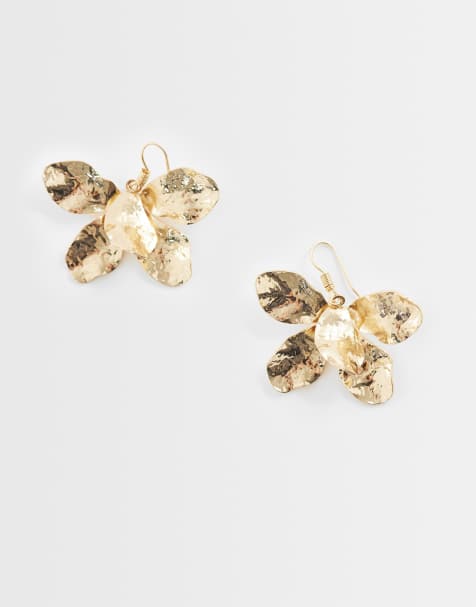 ASOS DESIGN - Pendientes dorados repujado con diseño colgante floral - view 1