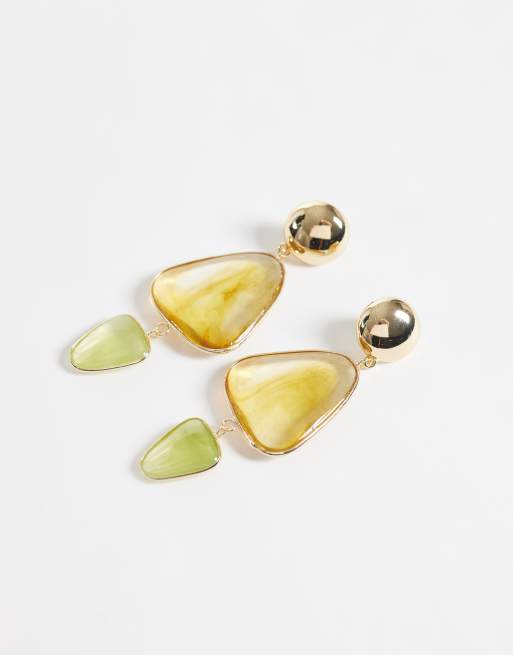 ASOS DESIGN - Pendientes largos dorados con diseño abstracto y piedras engastadas, 3 de 4