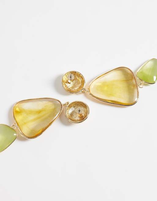 ASOS DESIGN - Pendientes largos dorados con diseño abstracto y piedras engastadas, 4 de 4