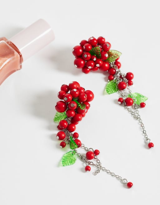 ASOS DESIGN - Pendientes rojos con cuentas en cascada y diseño de hojas, 2 de 4