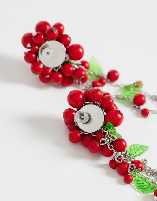 ASOS DESIGN - Pendientes rojos con cuentas en cascada y diseño de hojas, 3 de 4