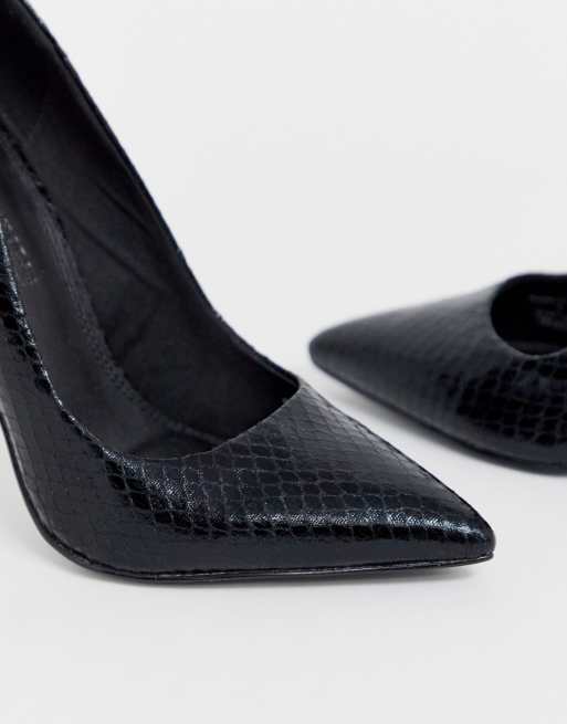 ASOS DESIGN Penelope stiletto court shoes in black snake, 3 of 4