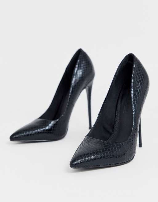 ASOS DESIGN Penelope stiletto court shoes in black snake, 4 of 4