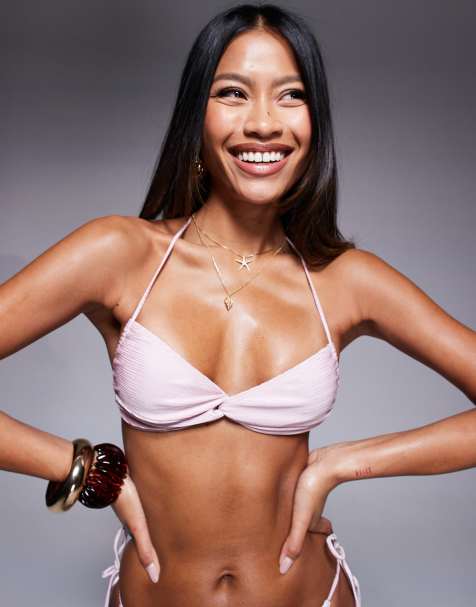 ASOS DESIGN Penn plisse bikini in pink - view 1