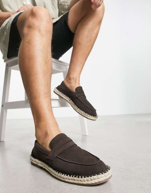ASOS DESIGN – Penny – Brązowe skórzane loafersy espadryle