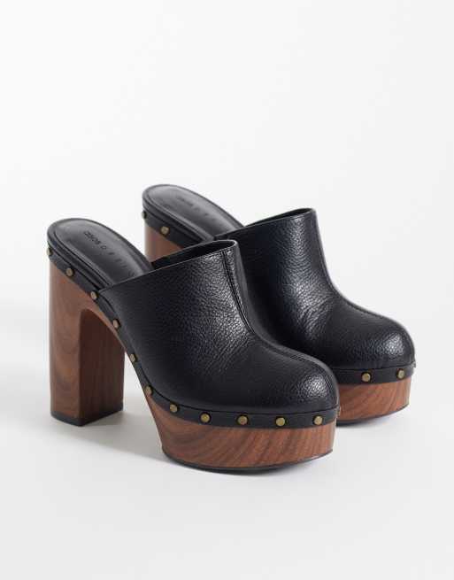 ASOS DESIGN Penny high heeled clog mules in black, 2 of 4